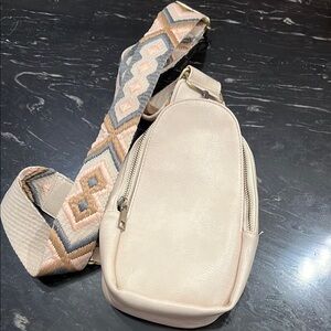 LIKE NEW Cream Crossbody Sling Bag with Patterned Strap
